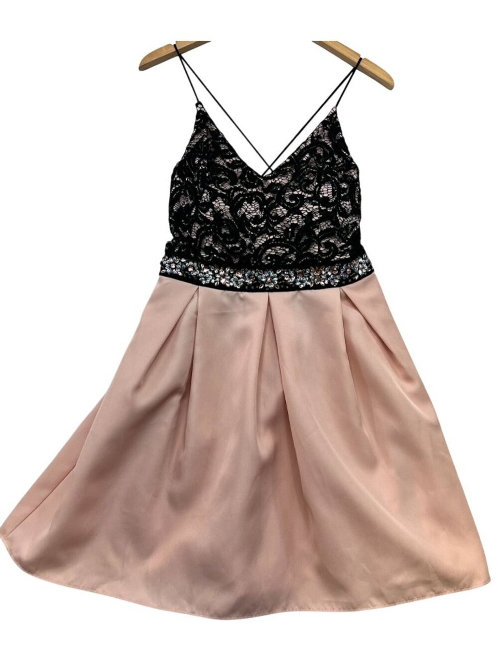 A. Byer Women's Short Embellished Homecoming Prom Dress Size 11 Pink Black Lace